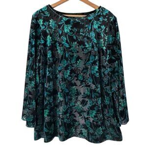 The Limited Velvet Burnout Tunic Women's XL Black Teal Lined Whimsigoth